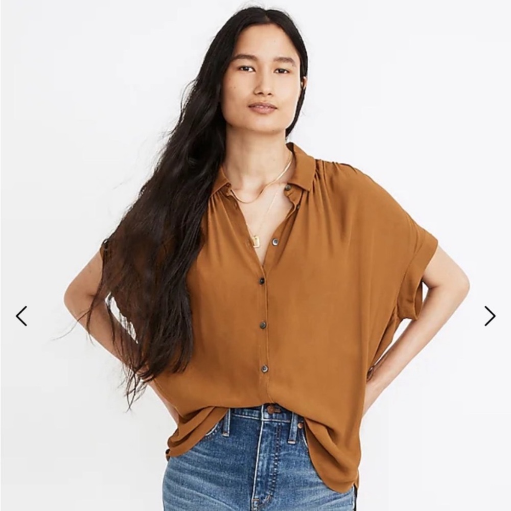 MADEWELL Central Drapery Shirt Small Dark Tobacco Boxy Effortless Short Sleeve